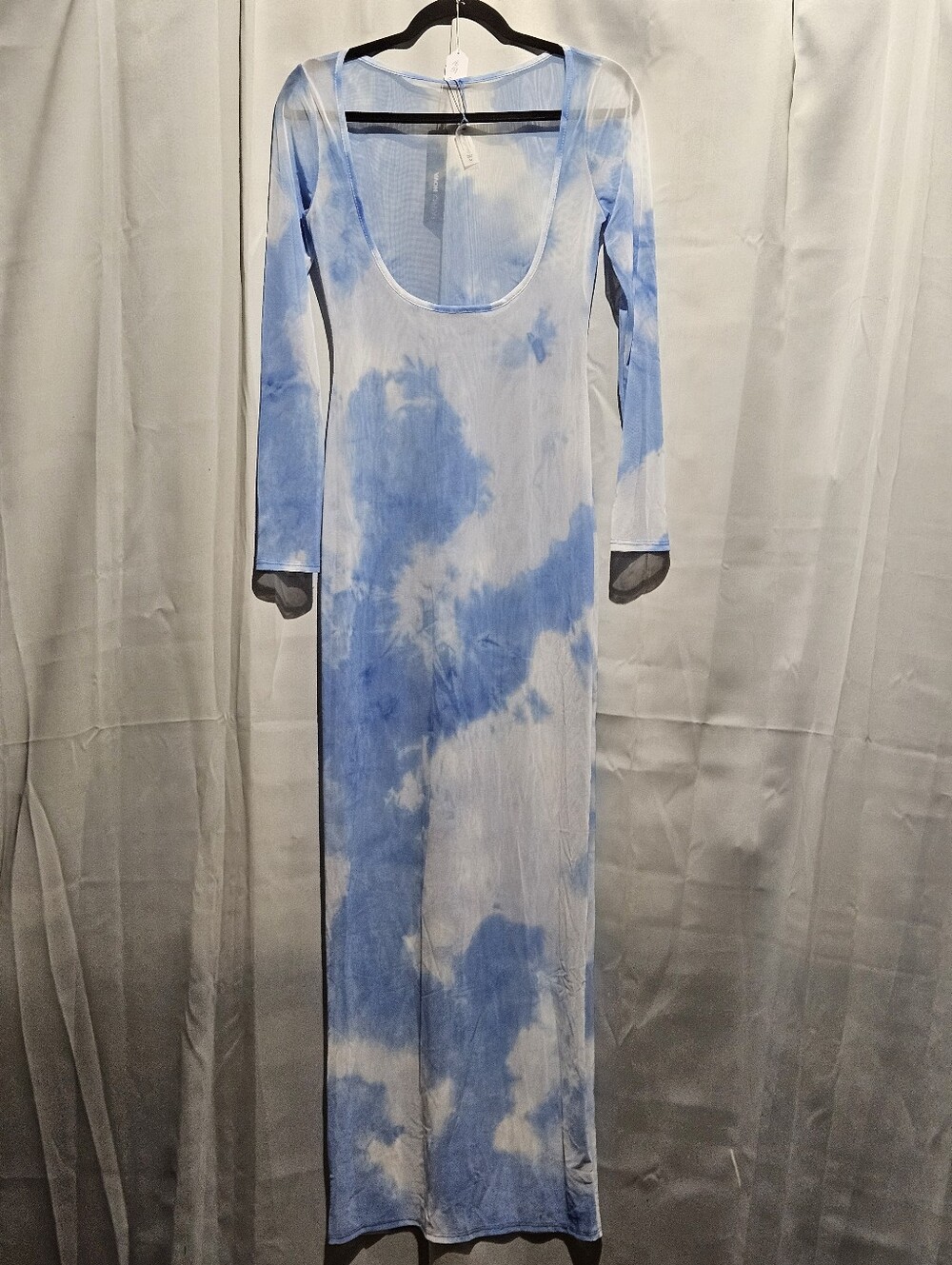 Fashion Nova Blue Tie-Dye Long Sleeve Maxi Dress with Open Back - Picture 3 of 5